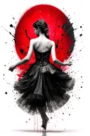 young woman dancer from behind.  she is graceful and powerful. fabric flows from her dress to make her appear to float tattoo design idea