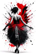 young woman dancer from behind.  she is graceful and powerful. fabric flows from her dress to make her appear to float tattoo design idea