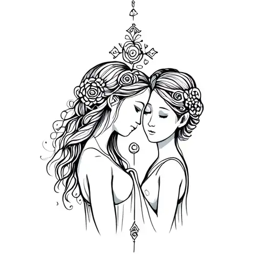 mother and daughter small and meaningful symbols incorporated tattoo design idea