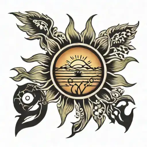 Sun rising with 2006 written underneath tattoo design idea