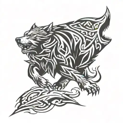 wolf fighting bear tattoo design idea