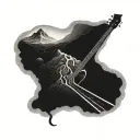 A guitar neck morphing into a winding mountain road tattoo design idea