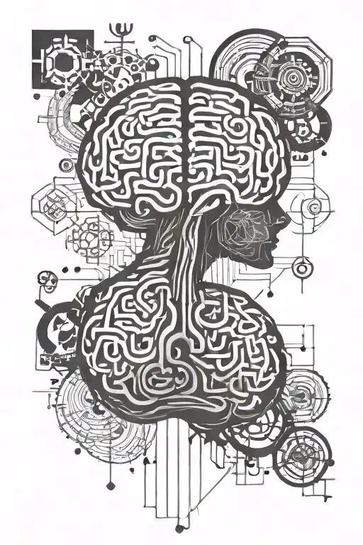 brain with ADHD symbols hidden message tattoo design idea