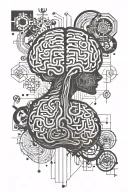 brain with ADHD symbols hidden message tattoo design idea