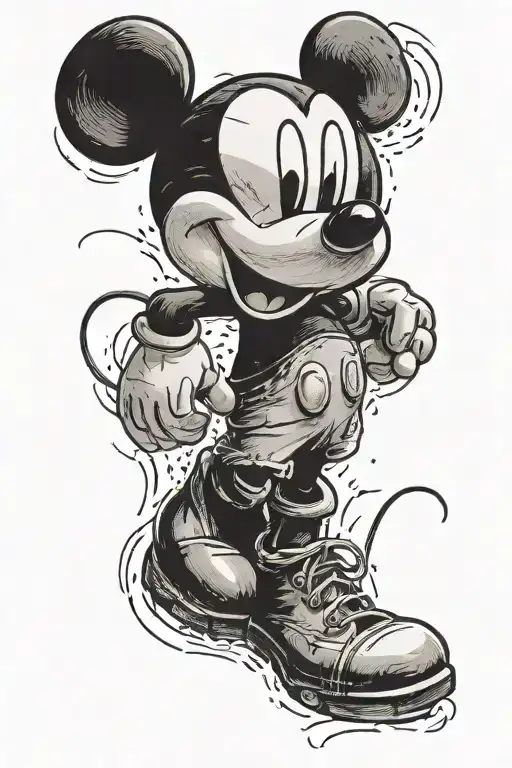 footprint with Mickey mouse tattoo design idea