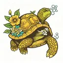 Turtle kicks Rabbit blowing bubbles with flowers tattoo design idea
