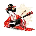 geisha playing shamisen tattoo design idea