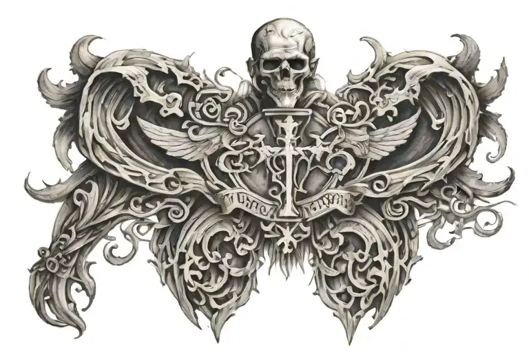Chest tattoo God with cross faded in on the right chest and left chest with the quote"God is with you until the end" tattoo design idea