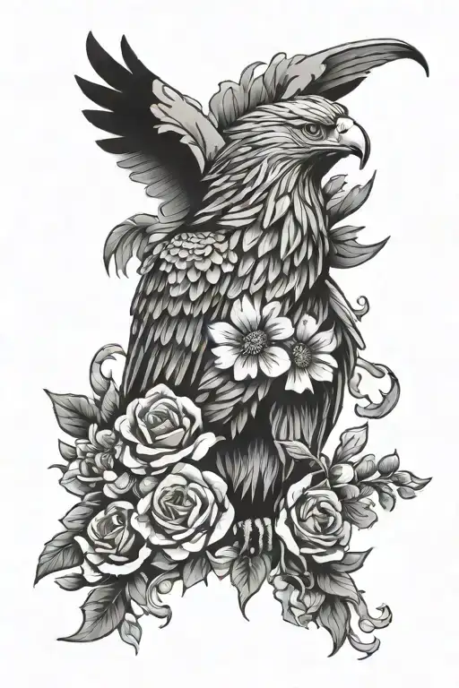 Albanian eagle with flowers surrounding tattoo design idea