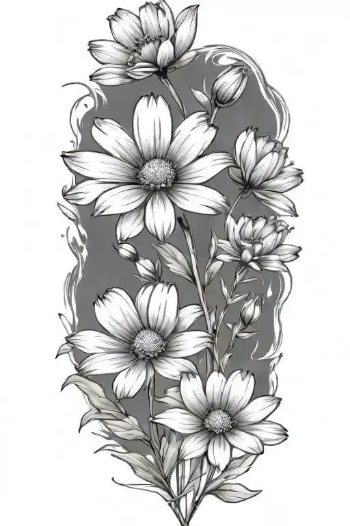 daisys cosmos flowers no background black tattoo design idea