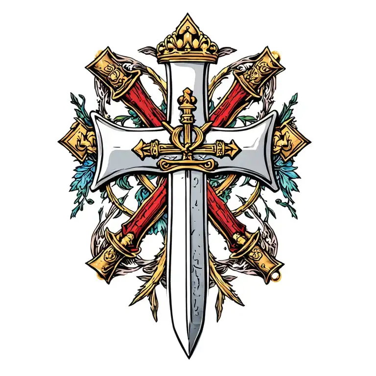 templar cross with a royal marines dagger below tattoo design idea