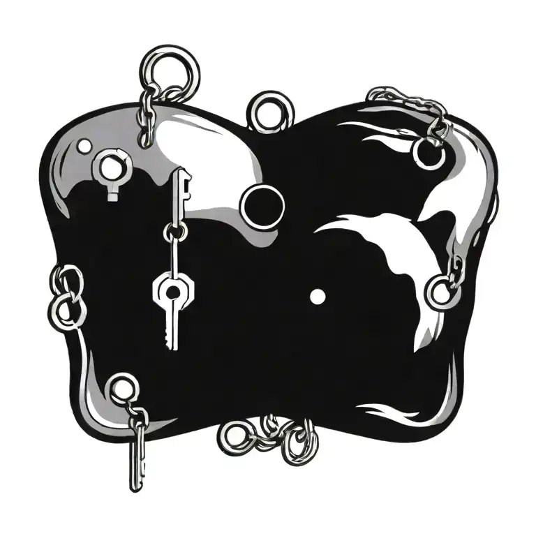 heart shaped locket with roman numeral watch face surrounding key hole, three keys hanging tattoo design idea