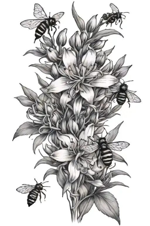 Fireweed and bees tattoo design idea