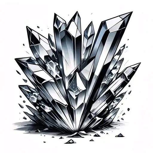 broken crystal multi pieces on ground looking tattoo design idea