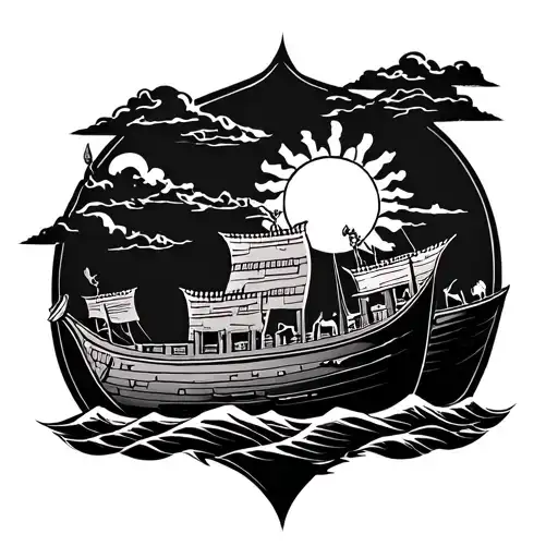 Noahs ark , sun and  judgment  tattoo design idea