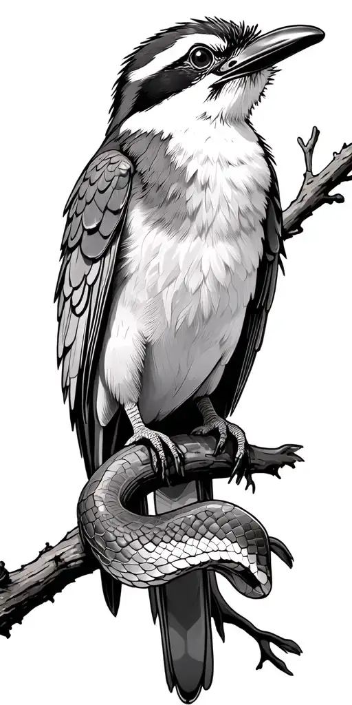 kookaburra sitting on a branch, crash bandicoot, rainbow boa tattoo design idea