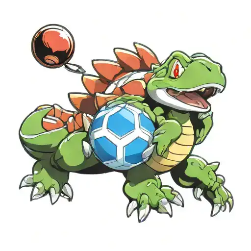 Yoshi holding a pokémon ball tattoo design idea