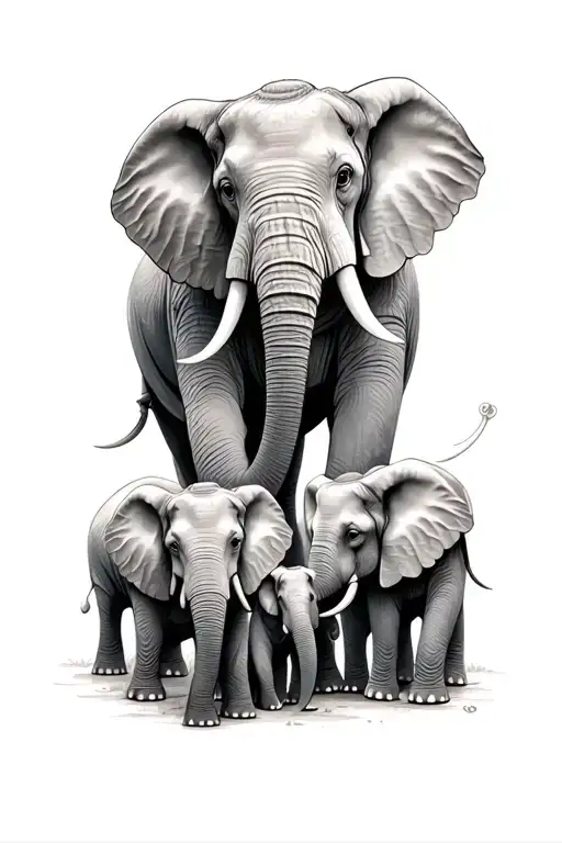 family of 4 elephants tattoo design idea