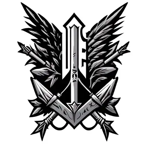 arrow head rifle family crest outline tattoo design idea