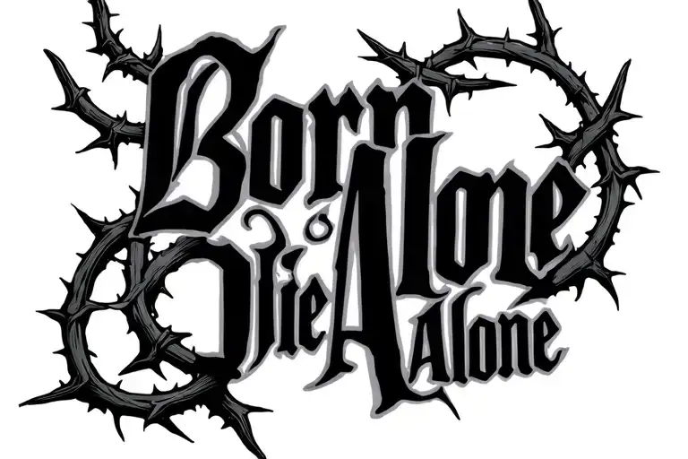 Born Alone Die Alone Gothic Font with Thorns around  tattoo design idea