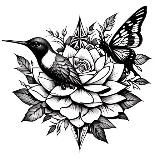 humming bird, roses, butterfly, lotus, phoenix, compass tattoo design idea
