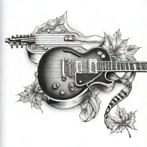 maple leaf and les paul guitar tattoo design idea
