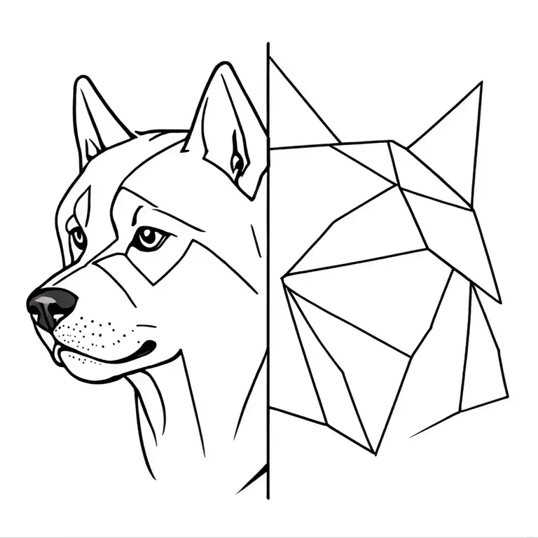 Black and white geometric akita head and without filling without filling tattoo design idea