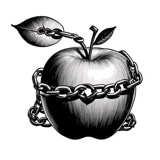 make an apple with a chain wrapping around it with a heart at the end with brother in japanese on it tattoo design idea
