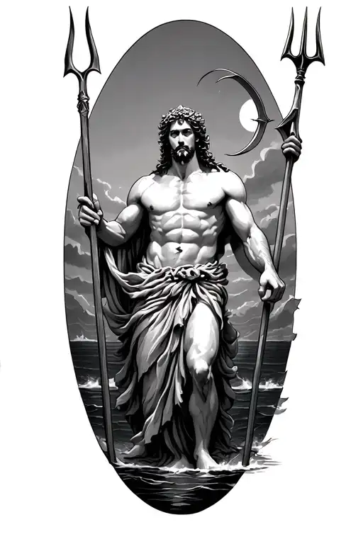 Aquarius with poseidon holding the trident tattoo design idea