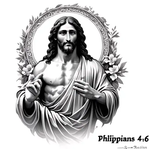 Philippians 4:6 with jesus surrounding the biblical meaning tattoo design idea
