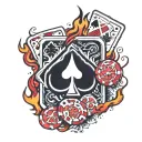 heart with flames and poker chips scattered and ace of spades tattoo design idea