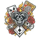 heart with flames and poker chips scattered and ace of spades tattoo design idea