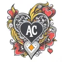 heart with flames and poker chips scattered and ace of spades tattoo design idea