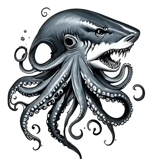 poseidon, octopus, angy shark tattoo design idea