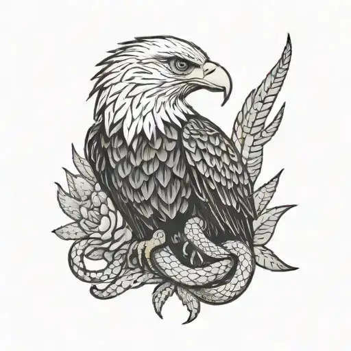 eagle eating snake outlined by cactus tattoo design idea