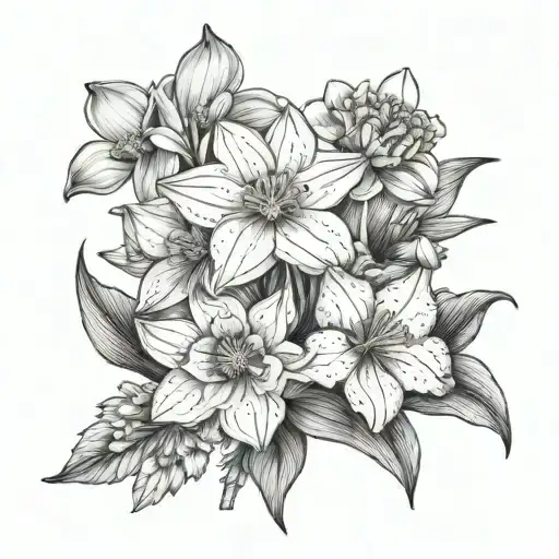 Paperwhites flower, Cosmos flower, Primrose, Aster flower tattoo design idea