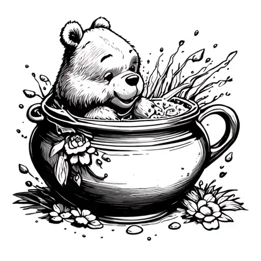 pooh bear with honey pot overflowing tattoo design idea