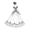 rag doll, long evening dress tattoo design idea