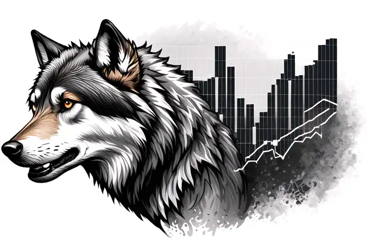 wolf and stock market graph intertwined tattoo design idea