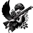 Cupid Ak & 47 Rose tattoo design idea