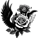 Cupid Ak & 47 Rose tattoo design idea