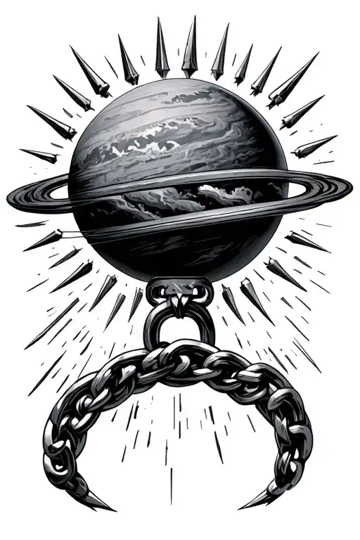 flail spiked planet chain handle tattoo design idea