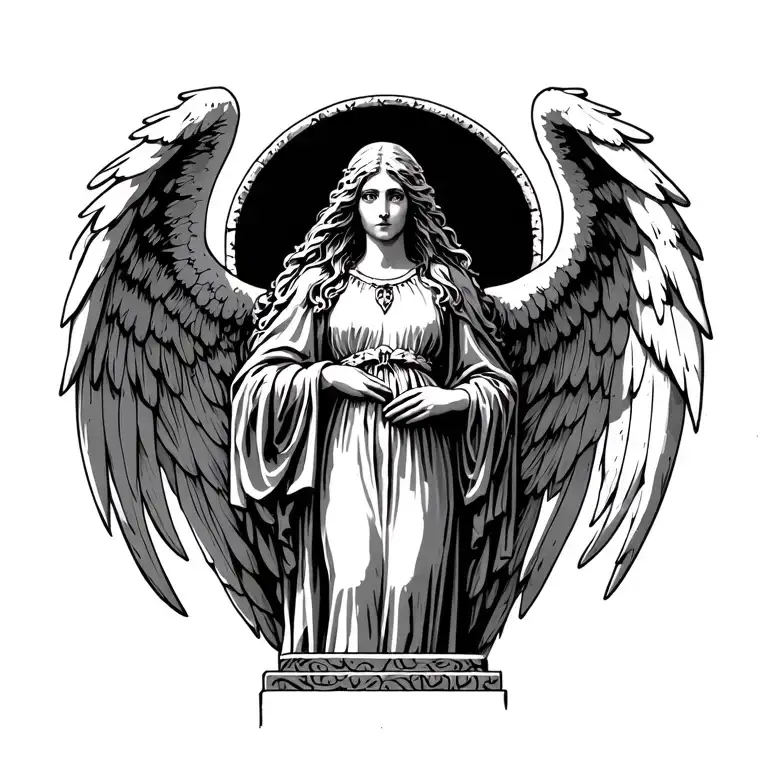 standing gothic angel cemetery headstone  tattoo design idea