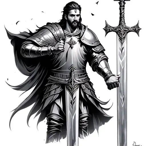 Christian knight holding a sword tattoo design idea
