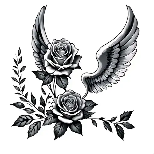 full back,  roses and wings tattoo design idea