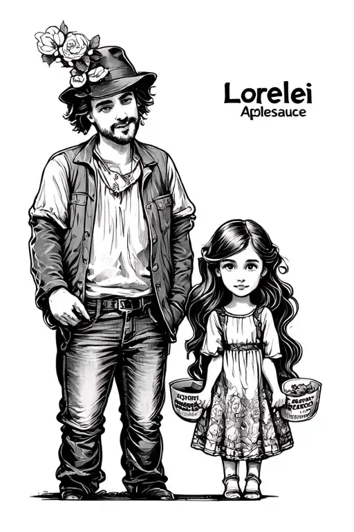 go go applesauce with a father and daughter inside the packet with lorelei as the name for the packet tattoo design idea