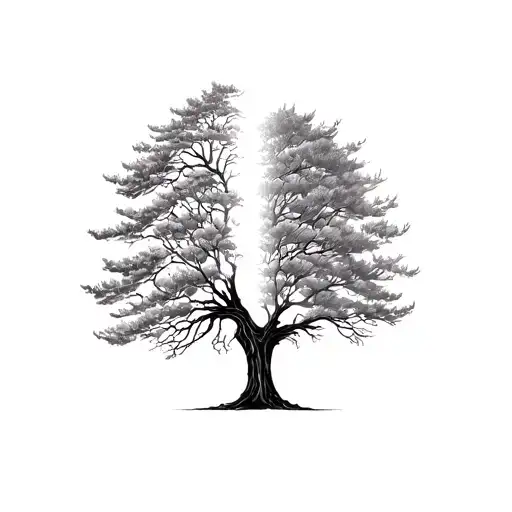 tree half dead half alive tattoo design idea