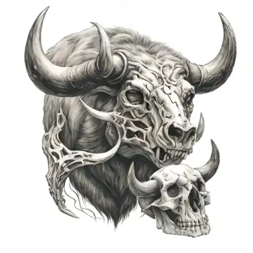 bear and bull skull tattoo design idea