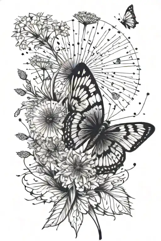 butterfly fingerprint dandelion tattoo design idea