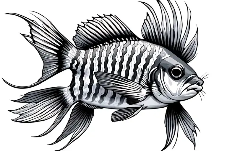 striped squirrelfish with simple lines and standard fish outline tattoo design idea